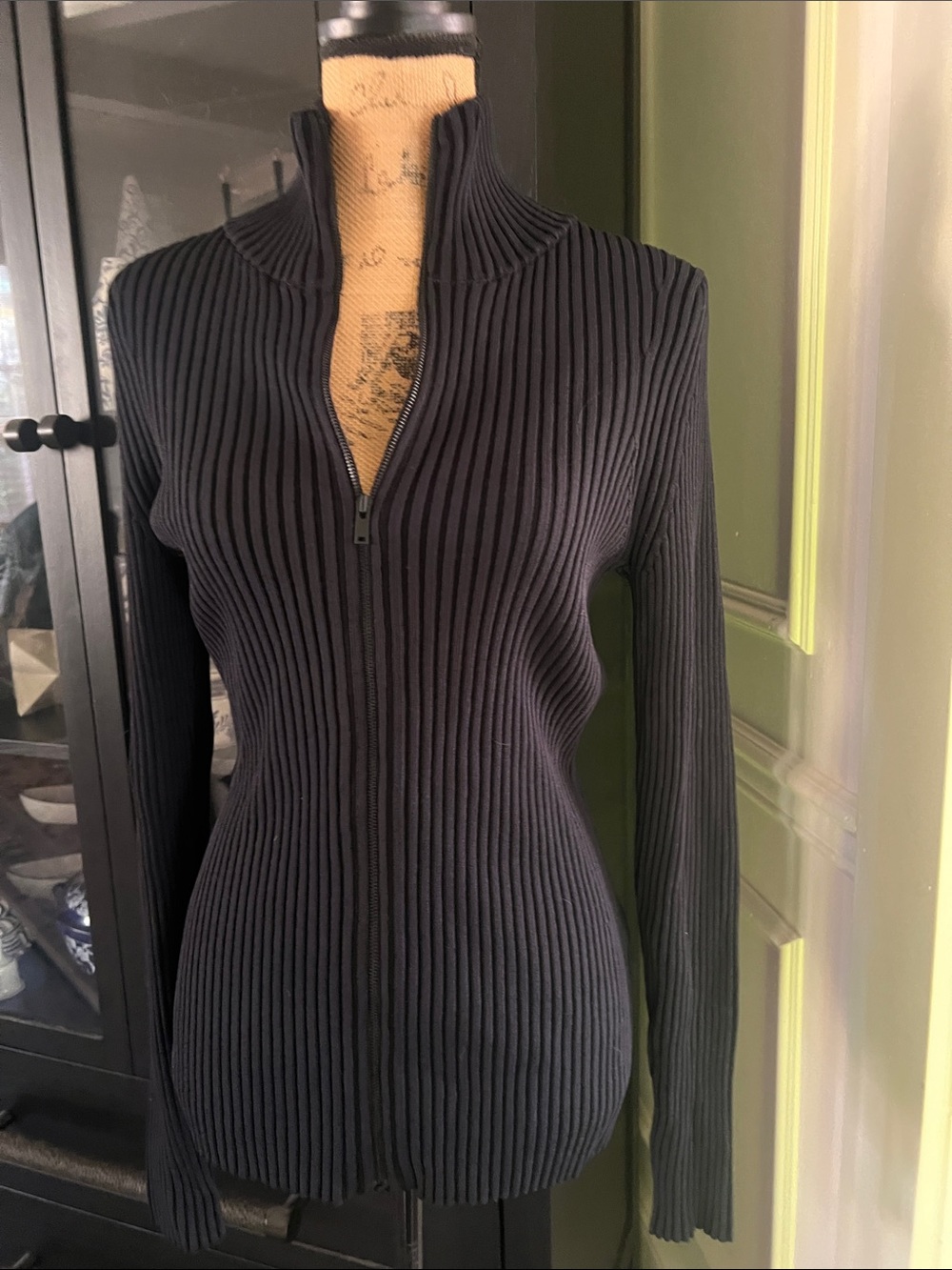 COS Black Ribbed Full-Zip Cardigan Sweater